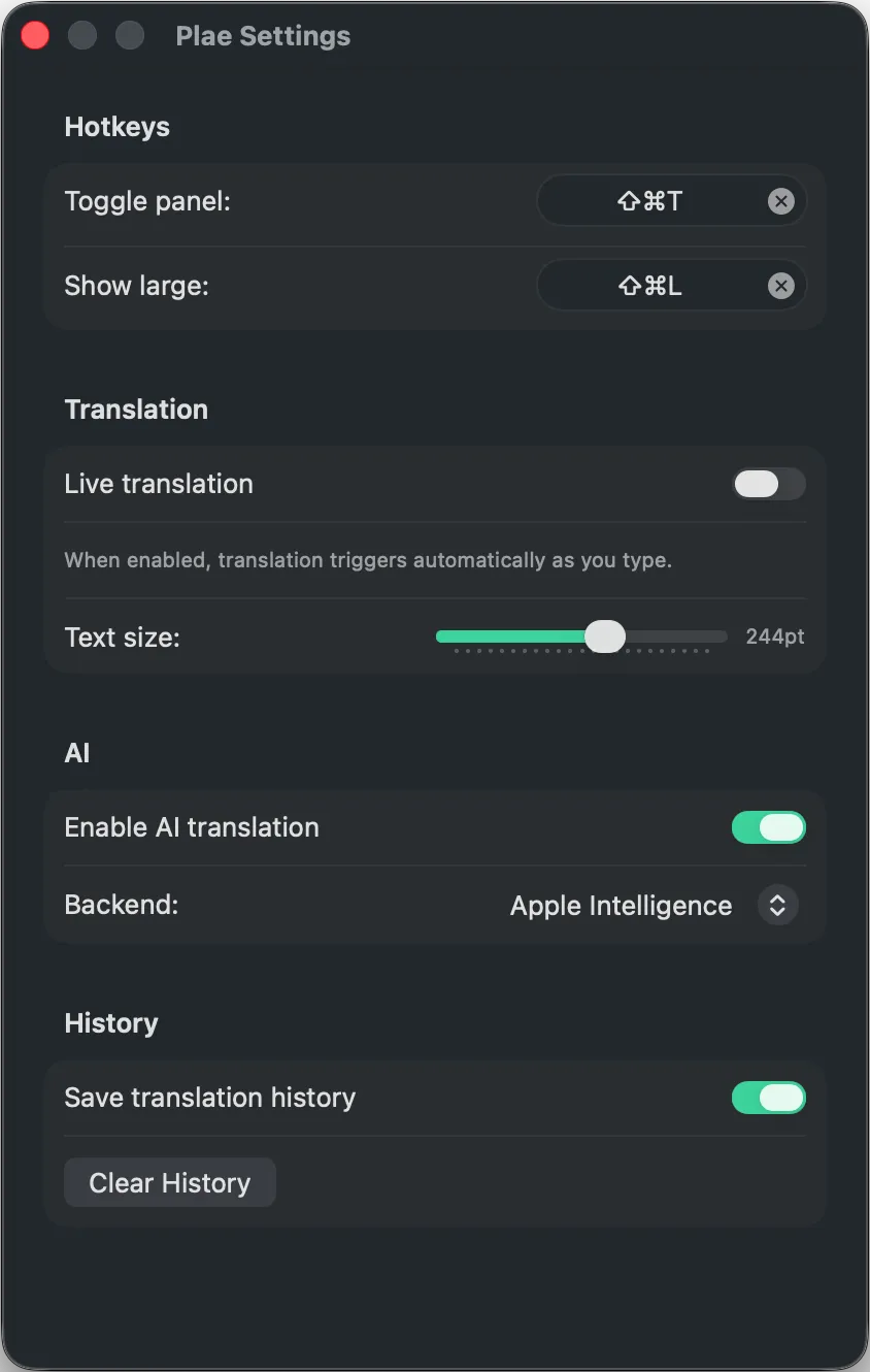 Plae settings configured for Apple Intelligence
